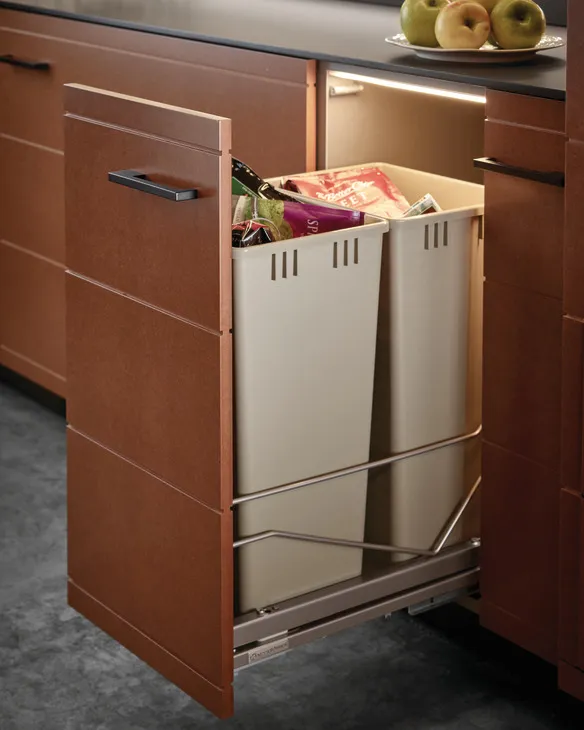 Waste Bin Pull-Out, Double Bin, Bottom Mounted, Champagne, 2 x 36 qt, 19 1/4", Frame: Champagne, Bin: Champagne, 2 x 36 qt, part 502.56.840