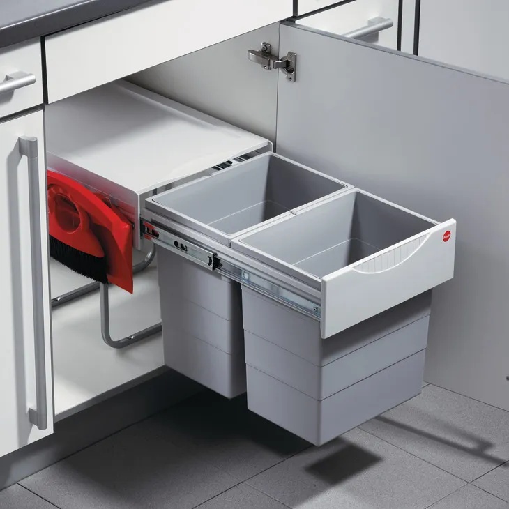 Double Waste Bin Pull-Out, Space-Saver Tandem, as shown