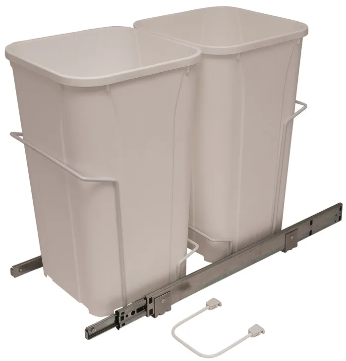 Waste Bin Pull-Out, Bottom Mount, Double, Ball Bearing Slide with Overtravel and Soft-Close in as shown
