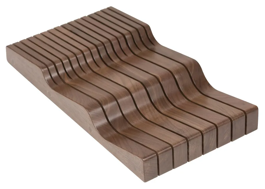 Knife Block, Wave, 9 3/8" width, walnut