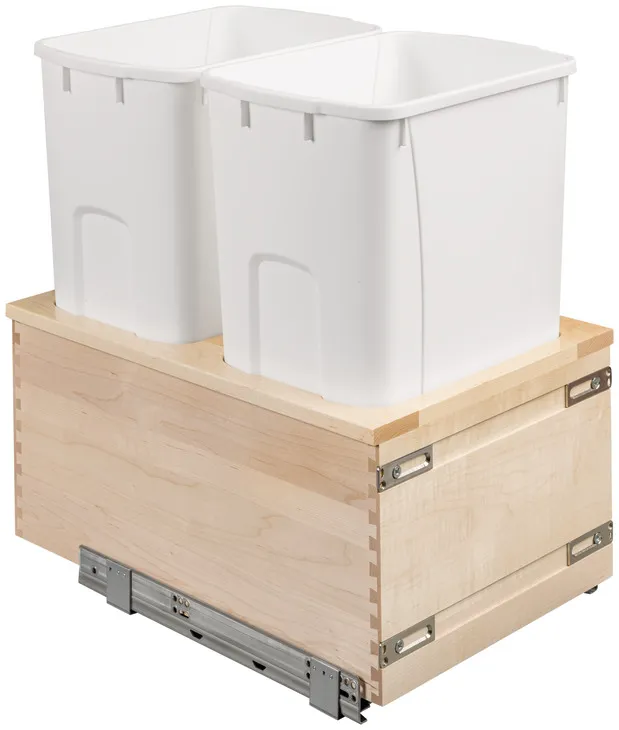 Double Waste Bin, Solid Maple, Bottom Mount in as shown