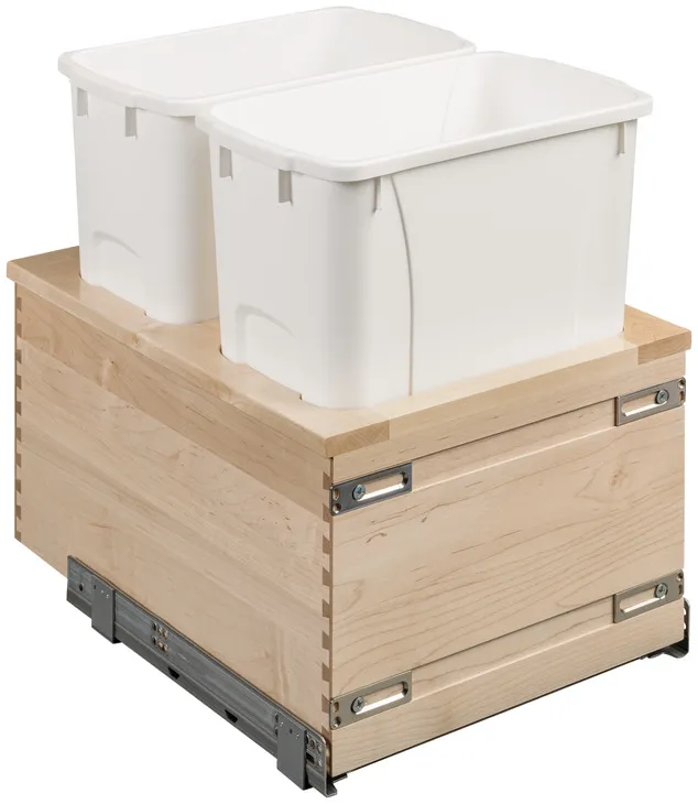 Double Waste Bin, Solid Maple, Bottom Mount, as shown