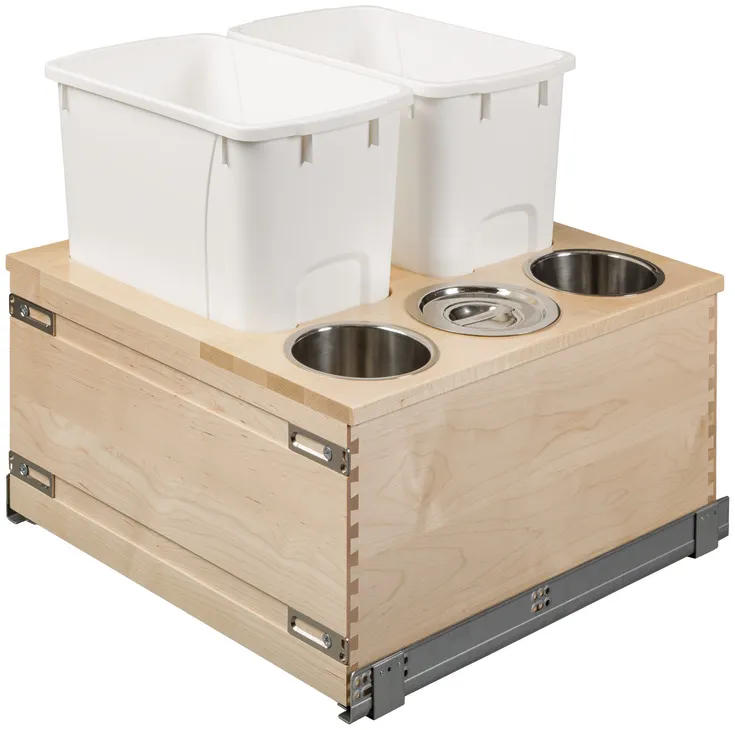 Double Waste Bin with Canisters, Solid Maple, Bottom Mount, as shown