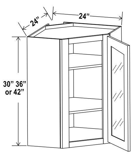 Wall Diagonal Glass Door Corner Cabinet, shaker white